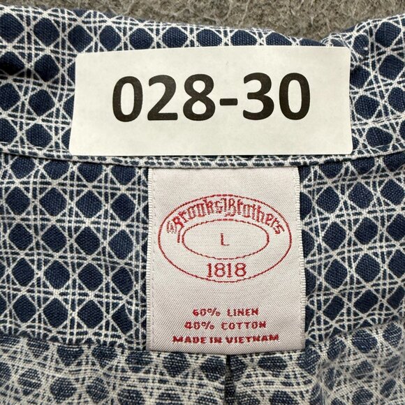 Brooks Brothers Linen Camp Shirt Men L Blue Geometric Short Sleeve Cotton Blend - Picture 11 of 11